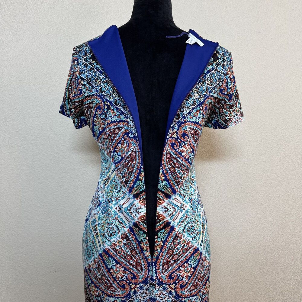 London Times Dress Womens 2 Blue Multicolor Paisley Sheath Short Sleeve Lined - Picture 3 of 9